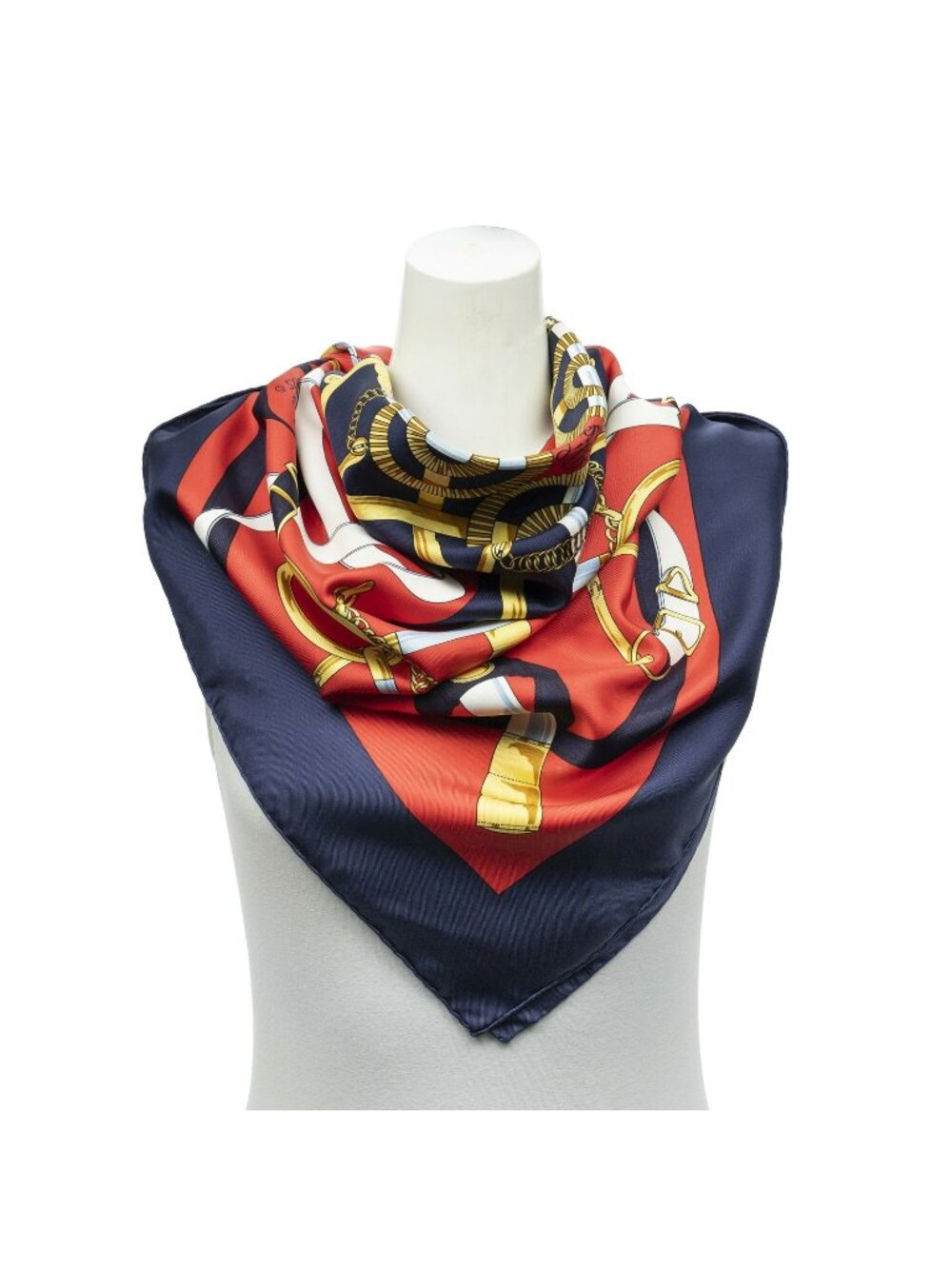 Hermes Scarf Navy Red Gold Silk